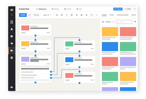 Web application displaying BrainStorm platform custom client onboarding flows and training content search menu.