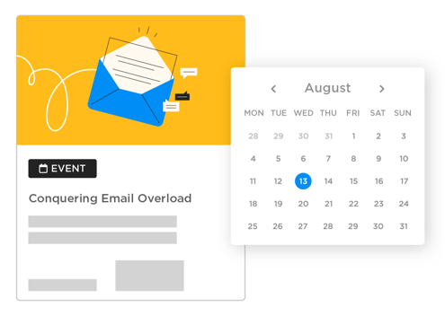 An event thumbnail for an on-demand or live training webinar. The calendar displays the month view of August with Wednesday the 13th selected in a blue circle.