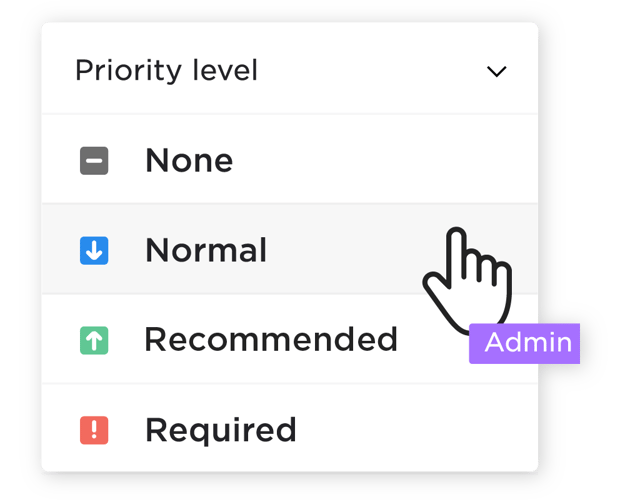 Menu for selecting the priority level for courses and events, with icons representing none, normal, important, and required priority levels.