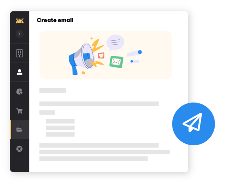 Communications tab from BrainStorm platform. With a megaphone and a paper airplane send icon.