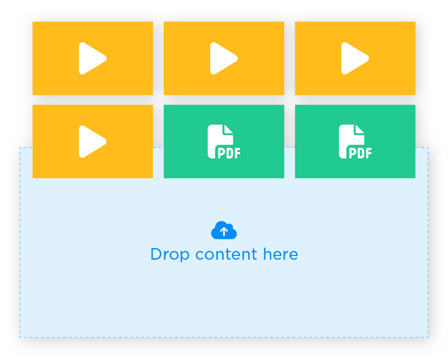 A contend upload window for videos and PDFs, with a cloud upload icon.