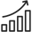 Icon of a bar graph with an exponential growth trendline.