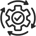 Icon of a clockwise rotating gear with a check mark in the center.