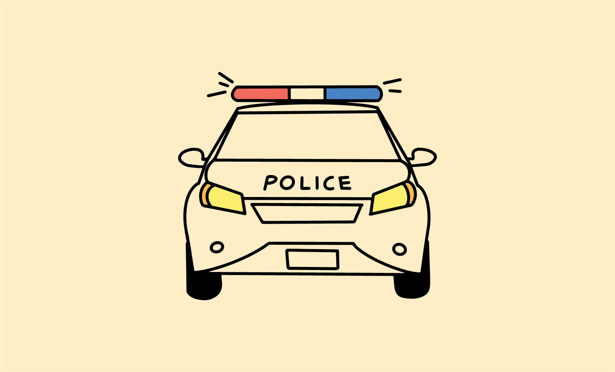 Illustration of a police car on a light beige background. (Whitney Matterfiis for BrainStorm, Inc., 10-25-2021)