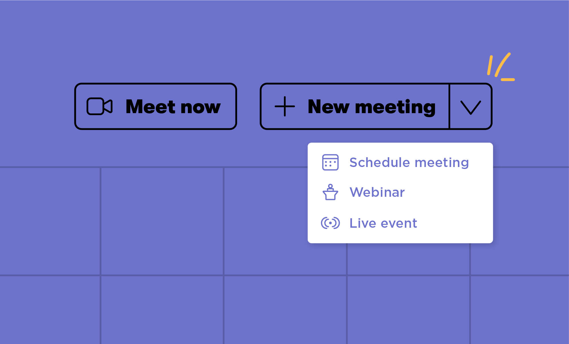 Options for scheduling a teams meeting, including teams webinars
