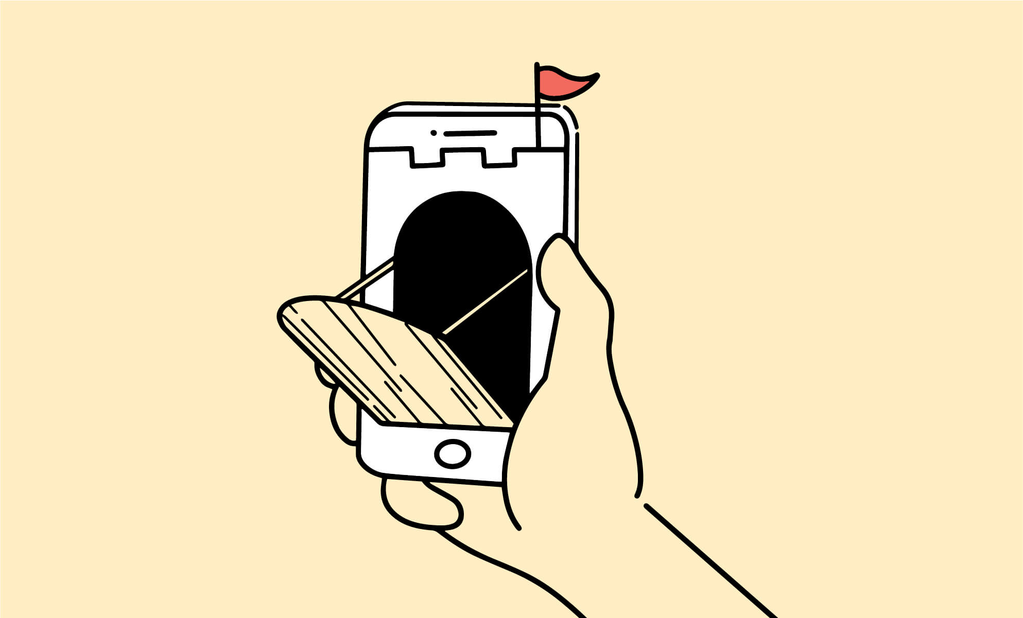 Illustration of a mobile phone with a drawbridge attached to its face, symbolizing cybersecurity awareness. (Whitney Matterfiis for BrainStorm, Inc.) - 10-25-2021