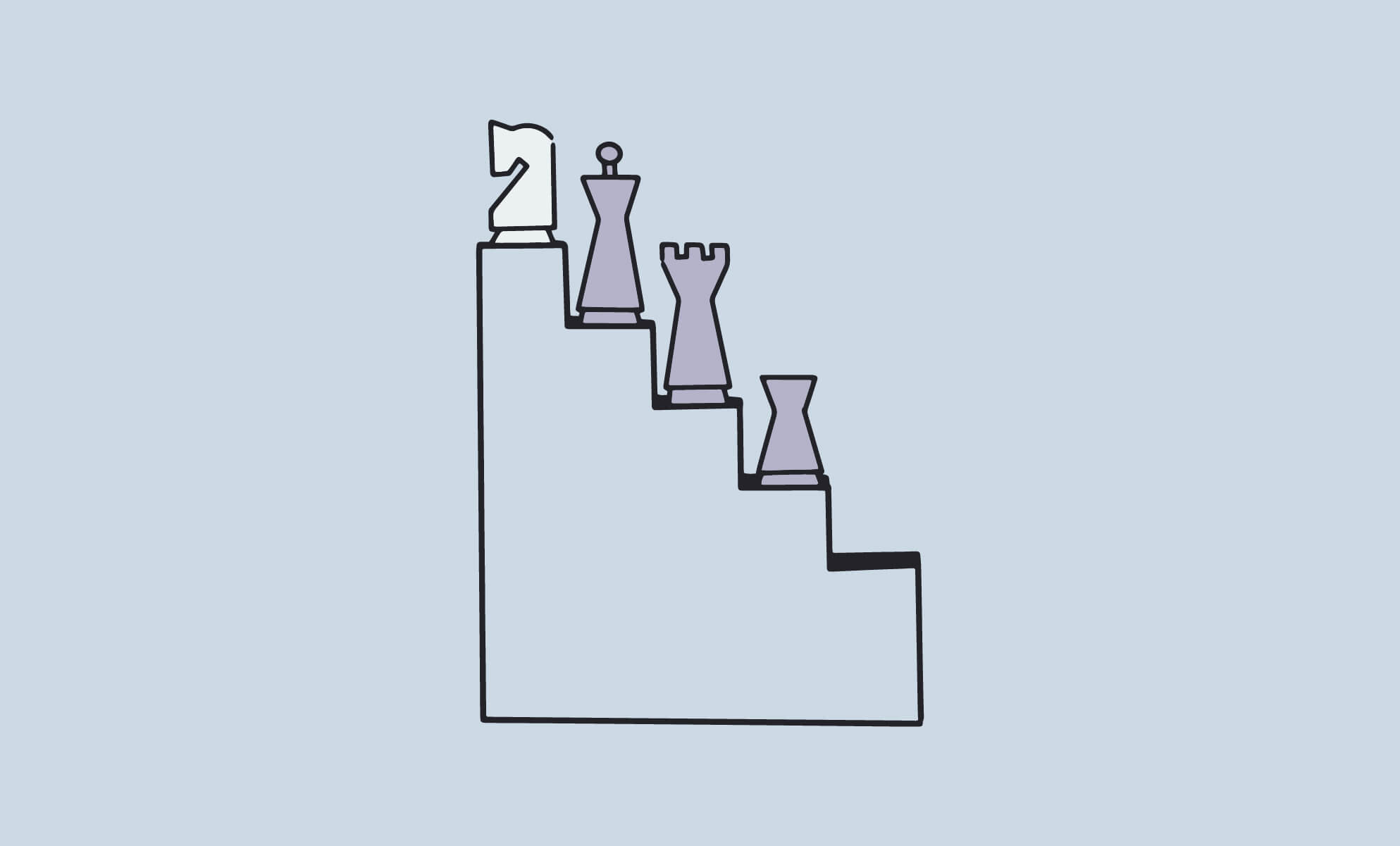 Chess pieces stacked on a stair case