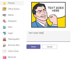 screenshot of how to make a meme inside Microsoft Teams