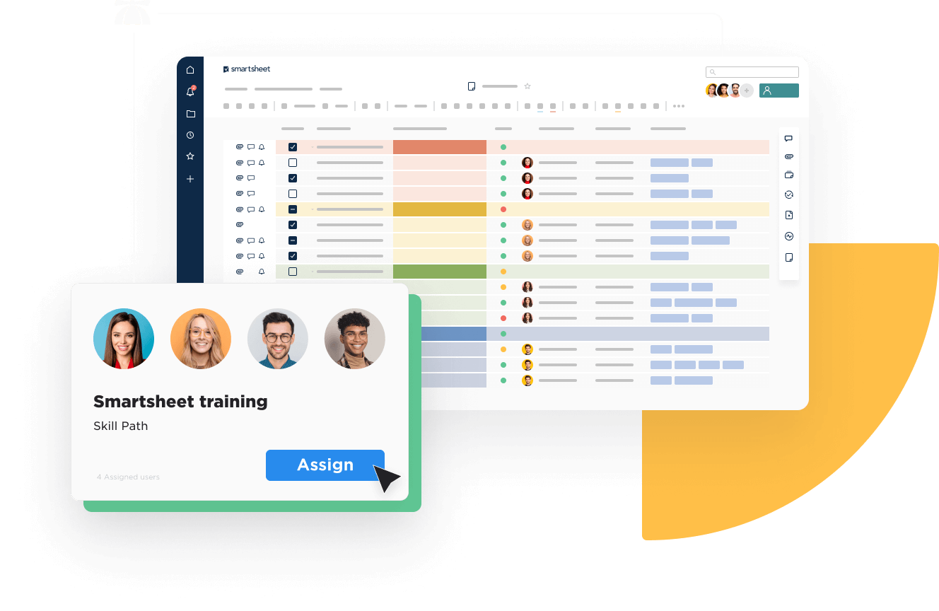 A web application displaying navigation page and four users being assigned a skill path.