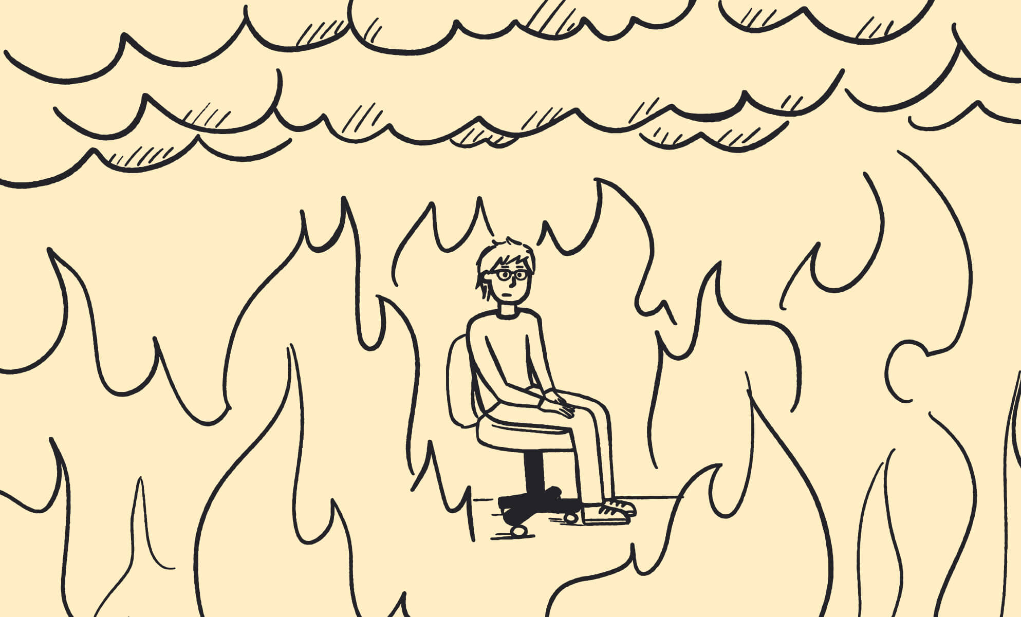 Man sitting in a fire