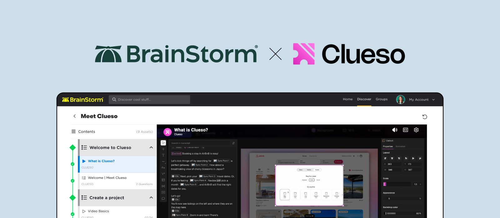 BrainStorm x Clueso in BrainStorm platform